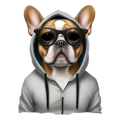 French bulldog wearing a hoodie with sunglasses sticker