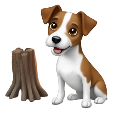 Brown and white Jack Russell terrier sitting by a camp fire sticker