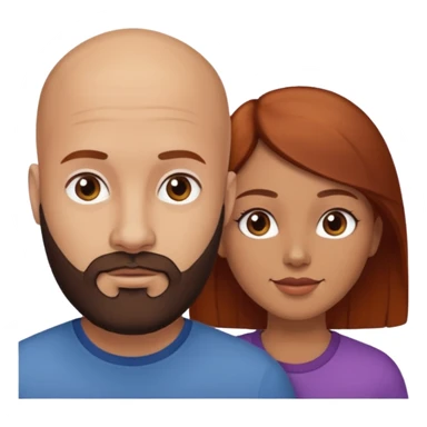 Couple. A bald man with dark brown beard and a girl with light skin. She is a redhead and has dark yellow brown auburn hair. Different skincolor. She has very light skin. sticker