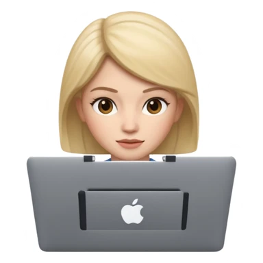 memoji of a female with a laptop in front, apple-style, modern sticker