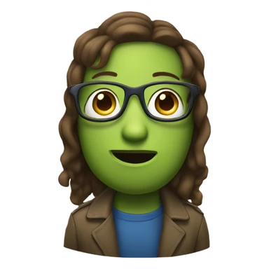 A pickle with brown hair, blue eyes, wearing glasses sticker