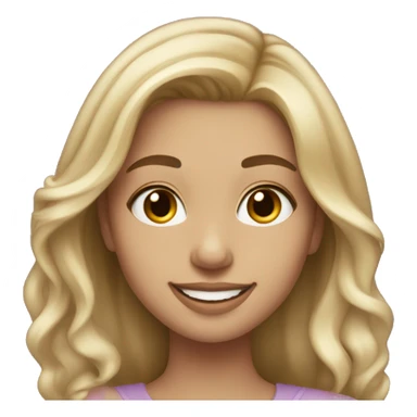 Girl with dirty blonde hair with light blonde highlights with makeup smiling and long hair sticker