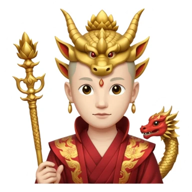 man with asian dragon head, scepter, buddhism, lotus sticker