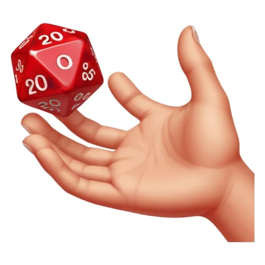 A hand tossing a red 20-sided die sticker