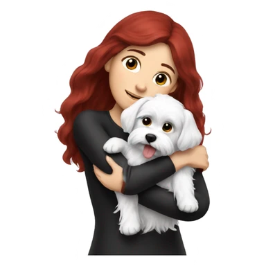 Dark-red-haired girl hugs  her maltese black dog sticker
