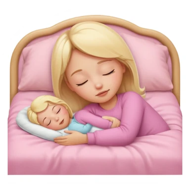 close-up of a blonde girl sleeping with eyes closed in a baby pink bed, soft and rounded features, minimalistic, apple emoji style sticker