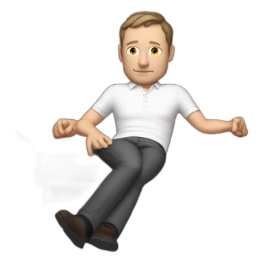 tim robinson very tired laying down on a red couch in a long sleeve white polo shirt, chest up clean shaven, laying flat across couch, arms at side sticker