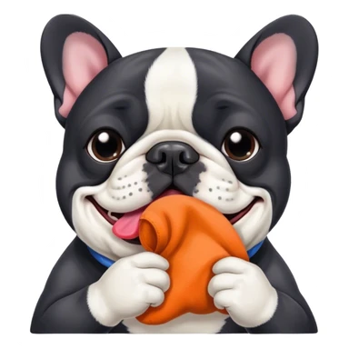 Black and white frenchie eating a sock  sticker