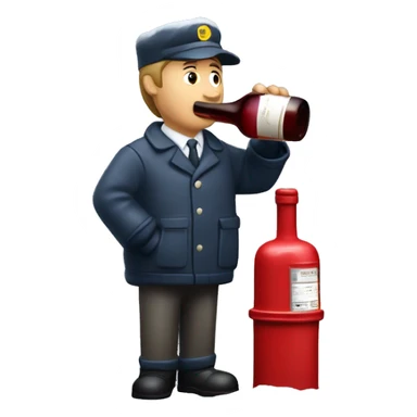 Drunk Postman drinking in snow  from wine decanter by mailbox  sticker