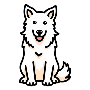 A pure white Border Collie dog sitting, with fluffy fur, alert pointed ears, and friendly expression sticker