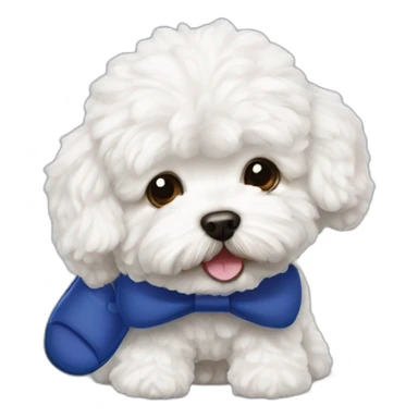 white maltipoo with dark blue slipper in his mouth sticker