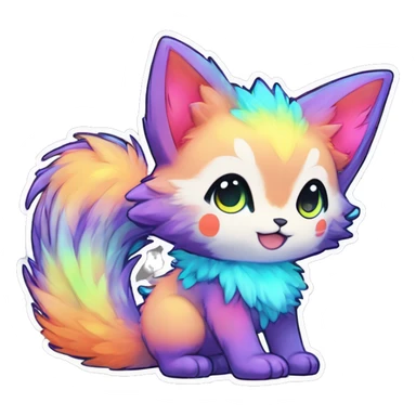 Anthro Fluffy Cool Cute Magical Elemental Shiny Colorful Neon Vibrant Colors Sparkle Kemono-style Chibi Fantasy-Animal-Fakémon-Pokémon-Hybrid Fur Sona Aesthetic Full Body Sticker sticker