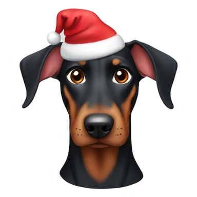 Doberman with floppy ears wearing a Santa hat sticker