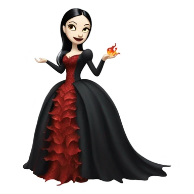 Lavish Victorian evening gown, young Morticia Addams Jedi wearing a mini tiara, riding on the back of a very large blood red evil-looking fire-spewing horned dragon sticker