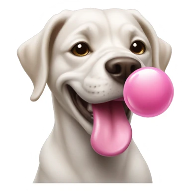 dog chewing a bubble gum sticker