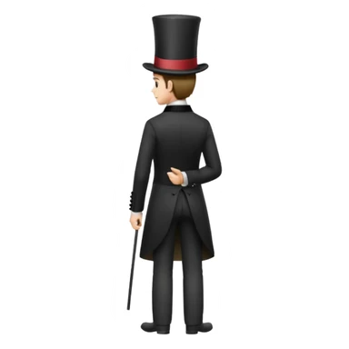 19th century man in a top hat, full body, standing, facing away, back view, emoji style sticker
