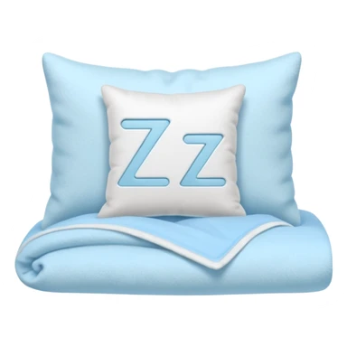 fluffy white pillow with light blue ZZZ symbols floating above it, soft blanket folded nearby, cozy and calm, flat minimal design, pastel colors, transparent background" sticker