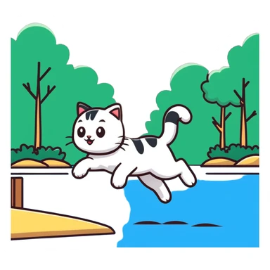 cat jumping into a lake sticker