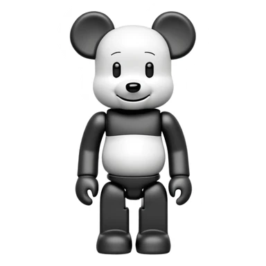 Bearbrick figure with KAWS style but with a happy smile instead of X eyes, simplified toy bear shape with articulated limbs sticker
