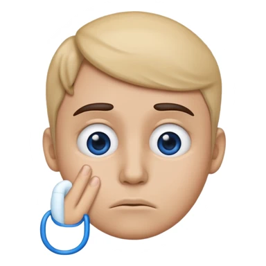 Blue emoji keeping hand in lip sticker