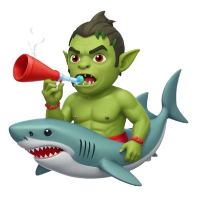 orc male in shark floatie, blowing whistle. Red swim trunks sticker