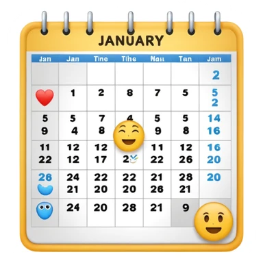 January calendar flat emojy style just writte Jan 2026. More flat style Just JAN 2026 should be on it. No need for days , shoujdbe JAn 2026 written in the middele of the icon sticker