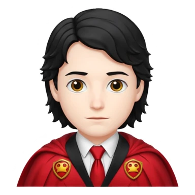 Wavy black hair, red tie, red-and-black cape. Classic vampire look with a formal twist. sticker