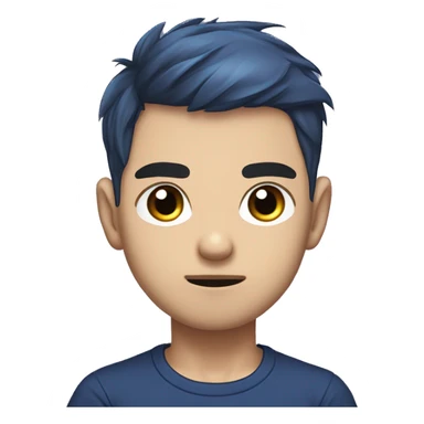 masterpiece,anime,medium shot,illustrated logo,emote for twitch of a boy,chibi,black eyes,wide dark blue t-shirt,high fade haircut,toupee,funny serious face sticker