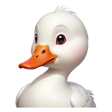 Cinematic Comical White Duck Portrait Emoji, Head tilted dramatically with an exaggeratedly amused expression, featuring a striking, glossy white plumage with a quirky red bill, wide, expressive eyes filled with playful disbelief, Simplified yet hilariously expressive features, highly detailed, glowing with a slightly sassy glow, high shine, dramatic yet playful, stylized with an air of cheeky mischief, bright and endearing, soft glowing outline, capturing the essence of a spirited and over-the-top duck, so meme-worthy it feels like it could quack its way into internet fame instantly! sticker