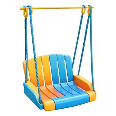 a colorful plastic swing with a safety bar in front, hanging from two ropes, glossy surface and soft shadows sticker