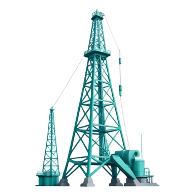 Oil derrick tower in cool tones with sky blue, teal green, white, and light gray sticker