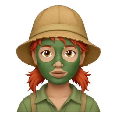 messy green full face clay mask and tourist hat red hair  sticker