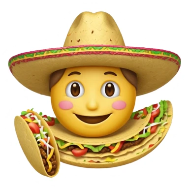 smile emoji with sombrero hat eating taco sticker