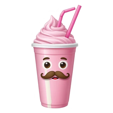 strawberry milkshake in a take-out cup with mustache sticker