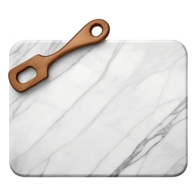 white marmor cuttingboard with a wooden handle sticker