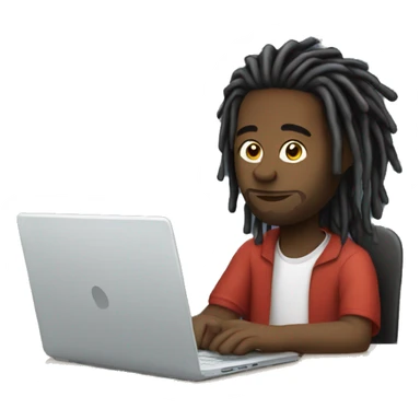 Black guy with dreads-sitting-down-on-chair facing right-handsided -focused-on-laptop-computer  sticker