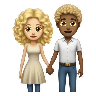 Mexican man with curly hair holding hands with a fake blonde girl sticker