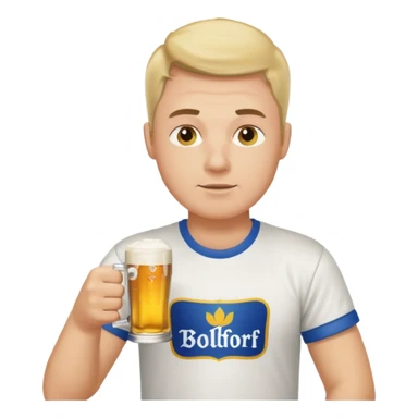Men with Bolsdorf shirt drinks beer and watches race sticker