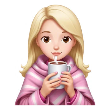 Girl wearing pink blanket drinking hot chocolate  sticker