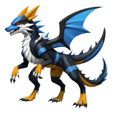 4-legged, digitigrade, clawed, furry finned sharp, cool, badass, angry, edgy Sergal-Sharpedo-Houndoom-Garchomp-Nargacuga-Silvally-Vaporeon-fusion-hybrid-creature, full body sticker