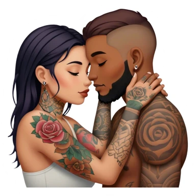 intimate moment between lovers🍒, 👀JetSetFly , photo Realistic Couple with tattoos , Tefi Valenzuela sticker