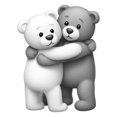 Two teddy bears, one grey and one white, giving each other a hug sticker