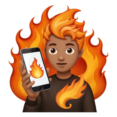 una  fuego que tenga en la mano un telefono sticker