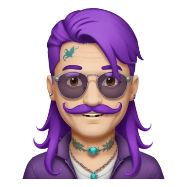 long purple haired man, mustached and face tattoes, handsome, sunglassess wearing sticker