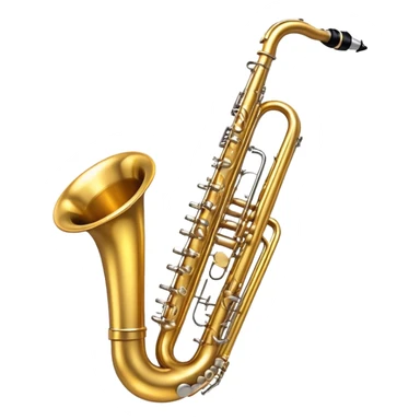 Create a dynamic and vibrant emoji representing a collection of wind instruments. The design should feature a variety of classic wind instruments, including a trumpet, saxophone, clarinet, flute, and trombone, arranged in an artistic and harmonious way. Each instrument should be detailed with its unique features, such as the shiny brass of the trumpet, the sleek keys of the clarinet, and the elegant curves of the saxophone. Add subtle musical notes or soundwaves flowing around the instruments to represent the collective music they create. Use warm metallic tones like gold, silver, and brass, along with deep wood tones for the wooden instruments, to evoke the rich, diverse sounds of wind instruments. The background should be transparent. sticker