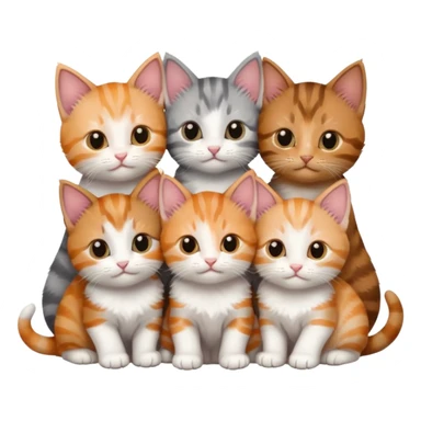 6 tiny kittens cuddling together all different colours, the first one is grey and white, the second is ginger and white and the third is brown tabby and white sticker