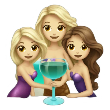 Three beautiful mermaids (one blond and two brown hair) drinking wine sticker