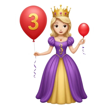 queen wearing dress, holding balloon in shape of number 3 sticker