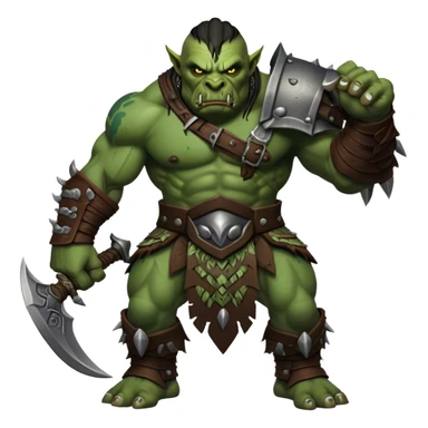 Cinematic Realistic WoW Orc Warrior Portrait, captured in a dynamic, battle-ready stance, muscles bulging beneath intricately detailed tribal armor accented with dark leather and iron. His fierce, determined eyes and battle-scarred green skin are rendered with dramatic natural lighting and high shine, exuding raw, relentless fury in a fierce combat pose. sticker