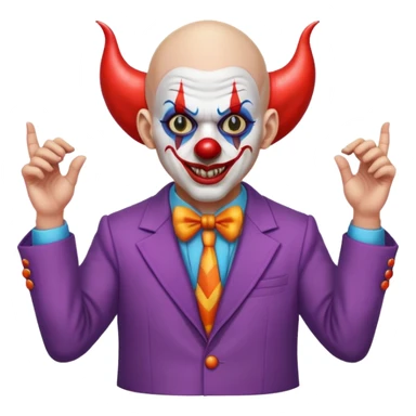 demonic clown wearing a leisure suit, bald with different horn styles sticker